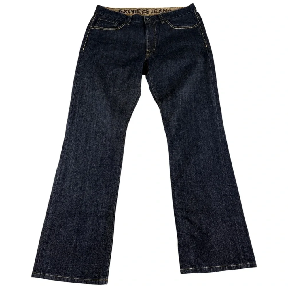 Express Blake Loose Fit Bootcut Jeans Mens 36x34 Blue Denim Stretch Low Rise